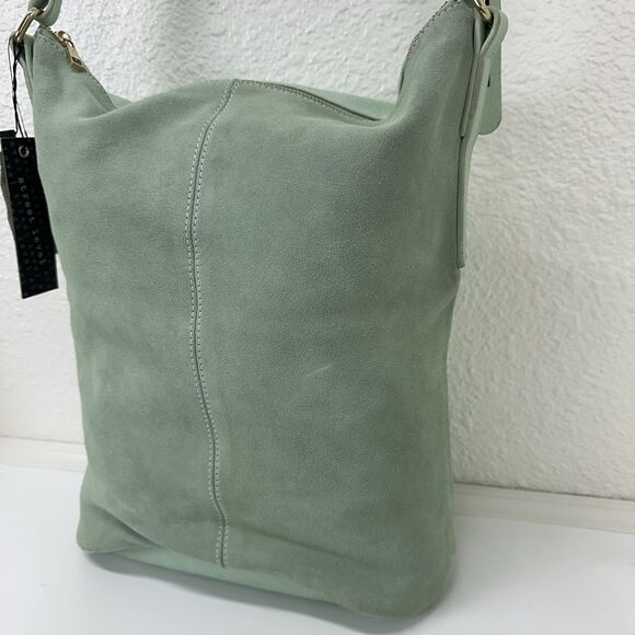 STREET LEVEL Bucket Bag Tote Suede Tassel Shoulder Boho Faux Leather Mint Green - Picture 4 of 16